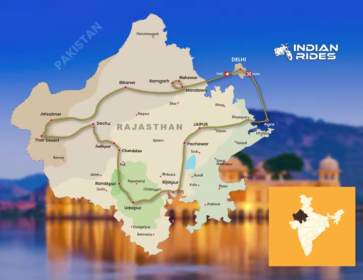 Royal Enfield Tour Rajasthan – Route Map Royal Enfield motorcycle tour route across Rajasthan with Indian Rides